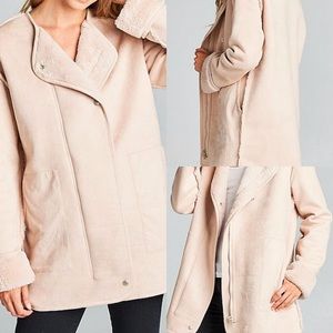 13 Ellison cozy faux suede furry lined jacket pink l